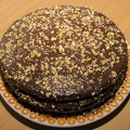 Chocolate cake with nuts and raisins